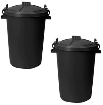 ORGANIZED Pack of 2 x 90L Heavy Duty Plastic Bin with Clip Lock Lid for Durable Storage and Waste Bin for Garden Animal Feed and Recycling Food Grade Weather Resistant Container - Black