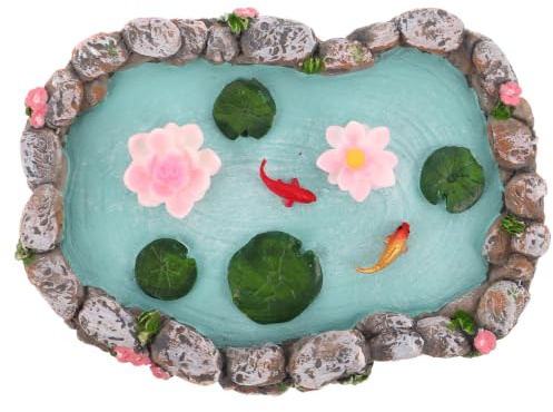 Milisten Micro Bassin Miniature en Résine 4 Feuilles Vert Clair avec 2 Poissons Rouges Réalistes, Décoration Aquarium Jardin Féerique et Accessoire pour Bassin de Jardin, Figurines
