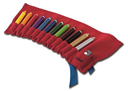 Lamy Farbstift 3plus Stoffrolle 12er Set - Farb-, Aquarell- & Wachsmalstift in einem - aus massivem Lindenholz mit ergonomischer Viereckform - Dicke Mine Ø 10 mm