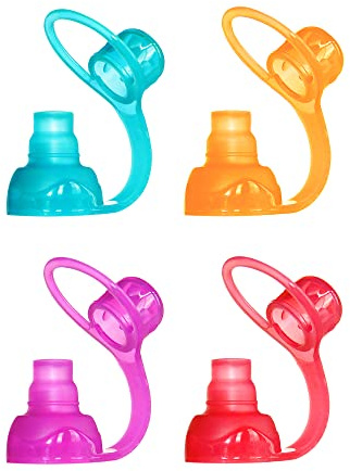 ChooMee SoftSip Saugaufsatz für Quetschbeutel | Auslaufsicheres Ventil | Schützt Zahnfleisch | Baby-Led Weaning | BPA-freies Silikon | Wiederverwendbarer Beutelaufsatz | 4 Stück Orange Aqua, Rot Lila
