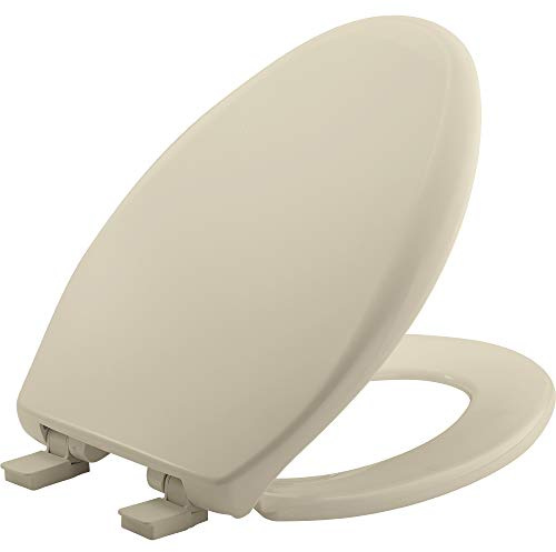 Mayfair Aurora Slow Close Toilet Seat, Easy Clean Hinges and Adjustable Perfect Fit Plastic Seat, Made in USA, Elongated, Bone