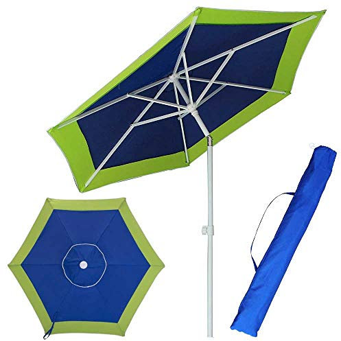 BAKAJI Ombrellone da Mare Spiaggia Giardino con Palo in Acciaio Reclinabile Rivestimento in Tessuto Anti UV Diametro 210 cm con Tracolla Custodia (Verde)