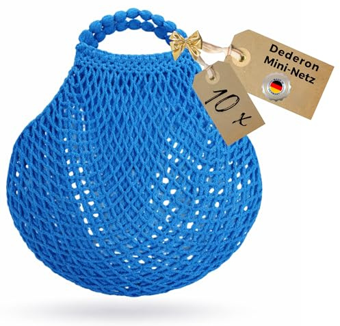 ostprodukte-versand 10x Dederon Mininetz Einkaufsbeutel Blau - Netzbeutel | 100% Polyamid, wiederverwendbar & platzsparend – inkl. DDR Kochbuch & Geschenkkarte im Ostalgie-Design