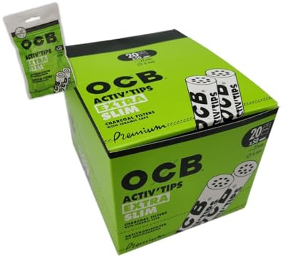 OCB 18571 ActivTips Extra Slim 6 mm-Aktivkohlefilter mit Keramikkappen-20 Beutel a 50 Stück = 1 Display, Papier