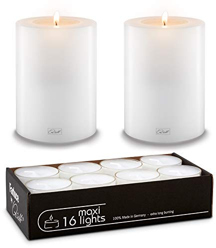 Qult Farluce Trend • Sparsets • Teelichthalter in Kerzenform • Kerze • Kunststoffkerze in Kerzenoptik • Teelichtkerze mit Teelichteinsatz • inkl. Teelicht (Set 5 ∅ 10 cm)