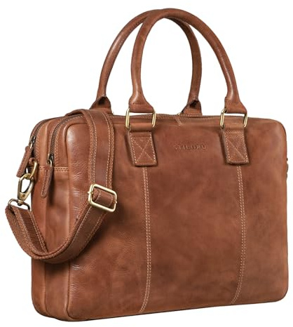 STILORD Zacharias Vintage Businesstasche Leder Aktentasche groß XL 15,6 Zoll Laptoptasche Schultertasche Umhängetasche aufsteckbar Echtleder Farbe:Andorra - braun