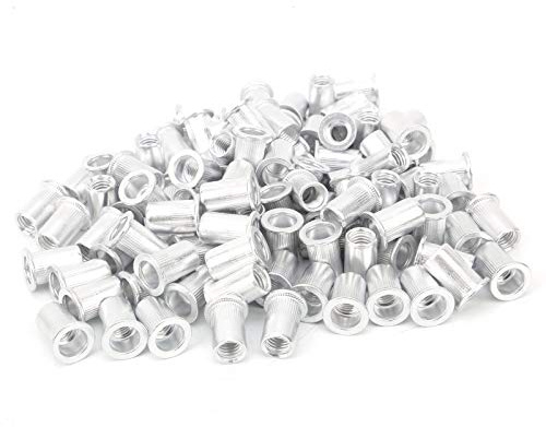 100 Stück Zugnietmuttern M8, Aluminium Flachkopfmuttern für Metallplatten Rohre, Hardware Zubehör zum Befestigen von Blechen und Rohren, Vertikal Montage Werkzeug (100pcs)