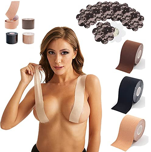 CECE&KELE Cinta de Levantamiento de Senos Cinta - Prevenga la Flacidez del Pecho cinta adhesiva elástica,Impermeable y transpirable Bra Tape Invisible,Cinta Atlética (Marrón, 10cm*5m)