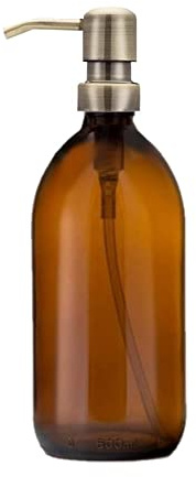 Amber Glass Bottles 500ml Soap Dispenser with Metal Pump (BPA-Free) Brown Glass Empty Soap Dispensers – Reusable Refillable Eco friendly, Sustainable Living/Gift (Antique Brass, 1)