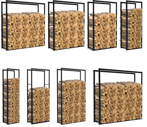 Lospitch Scaffale per legna da ardere, in acciaio, disponibili in 8 misure a scelta, robusto, in metallo opaco trattamento antiruggine, per i tronchetti di legna da ardere, colore nero