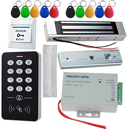HERNAS 125 kHz RFID-Zutrittskontrollsystem-Kit mit 180 kg elektrischem Magnetschloss und professionellem Netzteil, Ausgangstaste, Schlüsselkarten, für Heimsafe