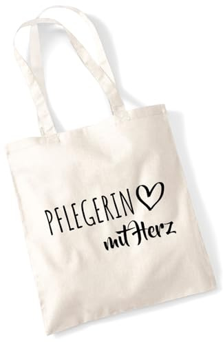 Huuraa Jutebeutel Pflegerin mit Herz Geschenk | Baumwollbeutel 10 Liter Stoffbeutel Beutel aus Baumwolle Tasche Geschenkidee Einkaufstasche Langen Henkel