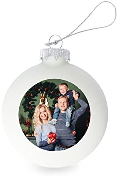 GE24 Weihnachtskugel individuell mit ihrem Text oder Foto - Ø 9cm aus Glas - Christbaumkugel mit Digitaldruck (Seidenmatt) (Weiß, 3)