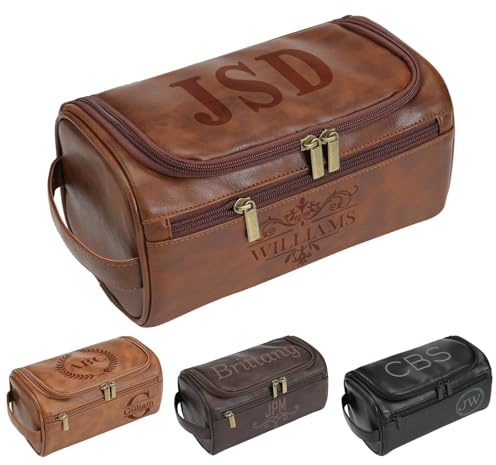 Personalisierte Leder-Kulturtasche für Männer mit Haken, Geschenke für Trauzeugen, Reisetasche, lasergraviertes Namensmonogramm, Ledergeschenk, Jahrestagsgeschenk für ihn, Ehemann