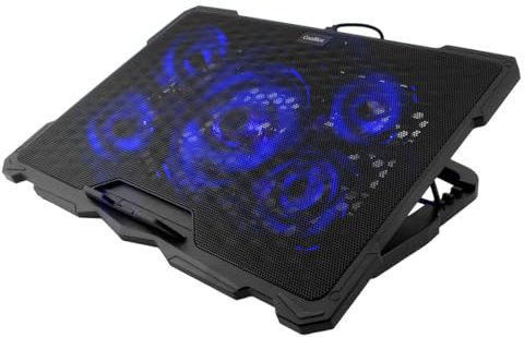 CoolBox Base Refrigeradora Portátil hasta 17.3, con 5 Ventiladores Silenciosos LED con Regulador de Velocidad, Atril Ajustable de 4 Posiciones, Cable USB 60cm. Color Negro