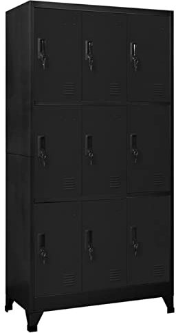 Keketa Schließfachschrank mit 9 Fächern Metallschrank Spind Umkleideschrank Lagerschrank Metallspind Kleiderschrank Mehrzweckschrank für Büro Wohnzimmer Schwarz 90x45x180 cm Stahl
