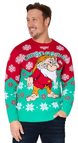 Disney Natale Maglione Uomo, Girocollo con Maniche Lunghe Pullover - Regalo Uomo e Adolescente (Rosso/Verde Acqua Grumpy, XL)