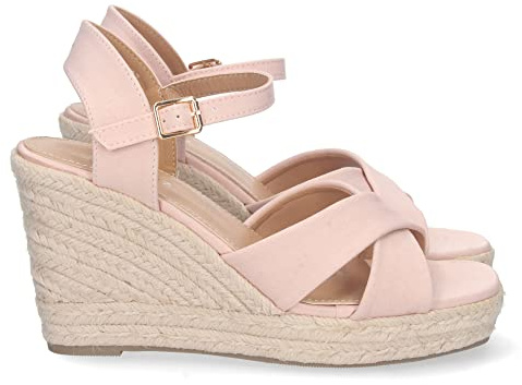 shoes&blues.es 73772 Sandalia de Cuna para Mujer, Comoda, Forrada de Yute, Palas Cruzadas, y Cierre de Hebilla Rosa Talla 38