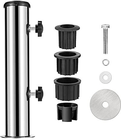 MENAYODA Edelstahl Standrohr Schirmständer, Garten Sonnenschirm Standrohre, Deck-Schirmhalterung für den Außenbereich mit verstellbarem Knauf für Garten, Hinterhof, Balkon