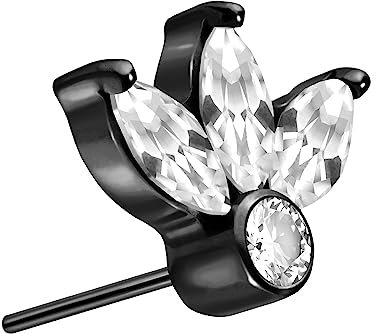 PIERCINGLINE Titan Aufsatz mit Push Pin LOTUSBLÜTE OHNE Labret Stecker Blume Piercing Ohr Tragus Conch Helix Schwarz