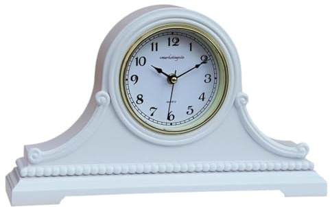 vmarketingsite Kaminuhren, batteriebetrieben, leise Holz-Tischuhr mit Westminster-Glockenspiel auf der Stunde, massives Holzregal, läuternde Kaminuhr, 22,9 x 40,6 x 7,6 cm weiß (White - Arabic)
