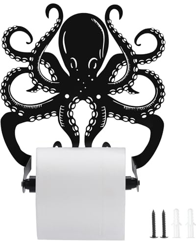 Blulu Porte-Papier Toilette en Forme de Pieuvre en Fer Noir décoratif Nautique - Porte-Rouleau de Papier Toilette Mural en Forme de Pieuvre - Décoration de Salle de Bain pour Halloween et Noël