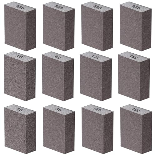 smseace 12 Stück Schleifklötze 5 Werte 60/80/120/180/220 Schleifschwämme Waschbare und wiederverwendbare Schleifschwämme grob/mittel/fein/superfein für Holz, Gips, Glas, Metall