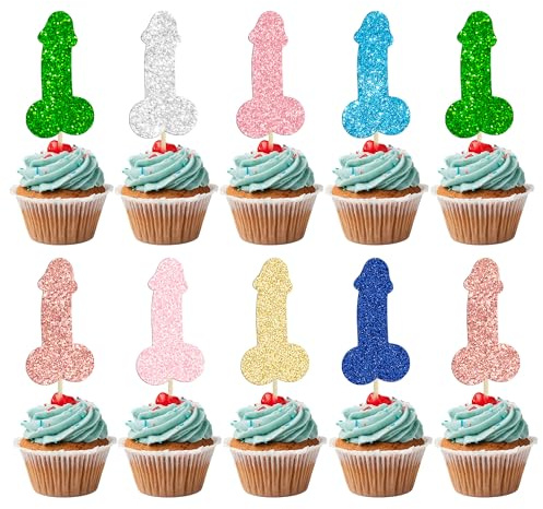 24 Stück Junggesellinnenabschied Cupcake Toppers Multi Glitter Hen Lustige Party Kuchen Pick Dekorationen für Hochzeit Verlobung Junggesellinnenabschied Geburtstag Party Kuchen Dekorationen Supplies