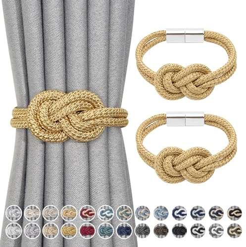 Pretty Jolly Mini magnetische Vorhang Raffhalter Nordisch Einfacher Stil Vorhang-Raffhalter Elegante dekorative Vorhang drapieren Krawatte zurück für Haus & Büro Fenster Drapery, Gold, 2 Stück