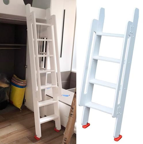 Ausstiegsleiter/3 4 5 6 7 Stufenleiter für Etagenbett/Einzelbett/Etagenbett, Etagenbett, Wohnmobilleiter/Holzleiter weiß für Wohnmobil-Dachbodenfenster, mit Hardware ( Color : White , Size : 140cm/4.6