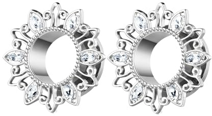Decentraland Silberne 6 mm (2 G) doppelt ausgestellte Tunnel-Plug-Ohrringe aus Edelstahl, verkauft als Paar. Edelstahl, Ohr-Expander, modische Unisex-Piercing-Ohr-Expander-Ohrringe