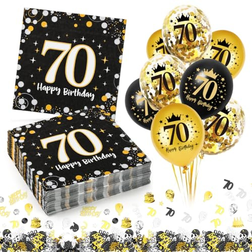 30 Stück Servietten 70. geburtstag Mann + 18 Stück Deko 70. Geburtstag Luftballons mit Konfetti, Servietten 70. Geburtstag Mann Frau, Happy Birthday 70 Servietten Geburtstagsdeko Tischdekoration