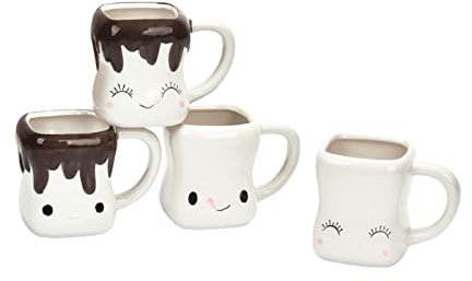 Keramik-Marshmallow-Tassen, 4er-Set, Lustige Schokoladen-Kakaotassen in Marshmallow-Form mit Gesichtern, Weihnachtstassen für Heiße und Kalte Getränke, Niedliche Mini-Kawaii-Tassen Zum(Mit Griff)