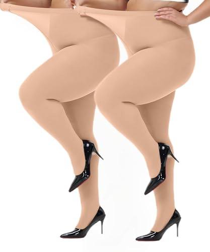 HeyUU Damen Strumpfhose Plus Größen hohe Taille halb transparent XL-4XL