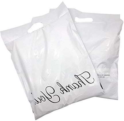 Versandtaschen,Versandbeutel 100pcs Courier -Tasche mit Griff Danke Poly Mailer Selbstversiegelung Kunststoff Mailing -Umschlag tragbarer Mailbag -Kleiderverpackungstasche(Color:25x33cm)