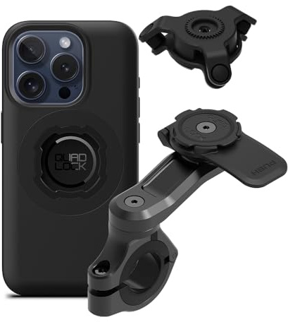 Quad Lock Motorcycle Handlebar Phone Mount PRO Kit with Vibration Dampener and iPhone 15 Pro MAG Case