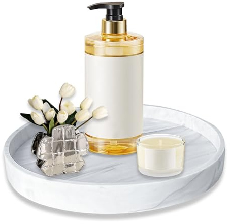 LELE LIFE Marmor-Tablett aus Silikon, 18 cm, dekoratives Badezimmer-Theken-Tablett, Parfüm-Tablett, Couchtisch, Kommode, Arbeitsplatte, Dekoration für Kerzen, Schmuck, Schlüssel (rund)