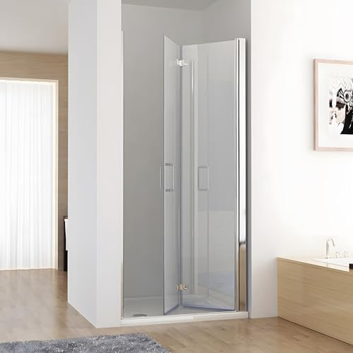 MIQU Nischentür 90 x 185 cm Duschabtrennung Faltbar Duschwand für Dusche Pendeltür Falttür Duschtür aus 6mm NANO ESG Glas Rahmenlos duschtrennwand ohne Duschwanne