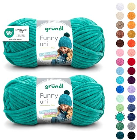 Gründl Wolle Funny uni Chenille Wolle 2 Knäuel 100 g, Smaragd | dicke weiche Chenille Wolle zum Häkeln - Kuschelig und hautfreundlich - 100 % Polyester - 100 g / 120 m - Nadelstärke 5 - 6