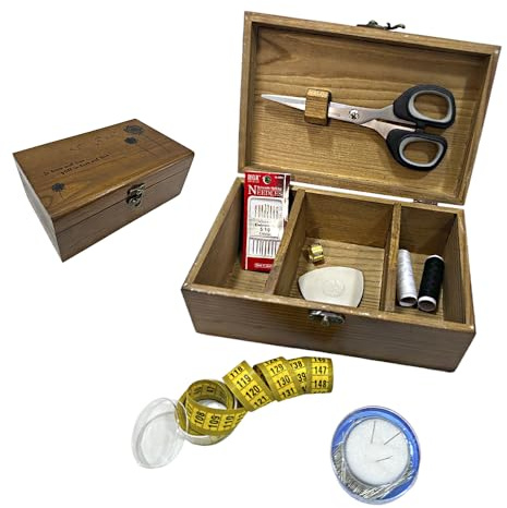 JYC CREATIVE Caja de Costura Completa, Kit de Costura Básico, Costurero, Caja de Madera de Almacenaje y Decoración, Cerradura de Metal, Regalo, Roma