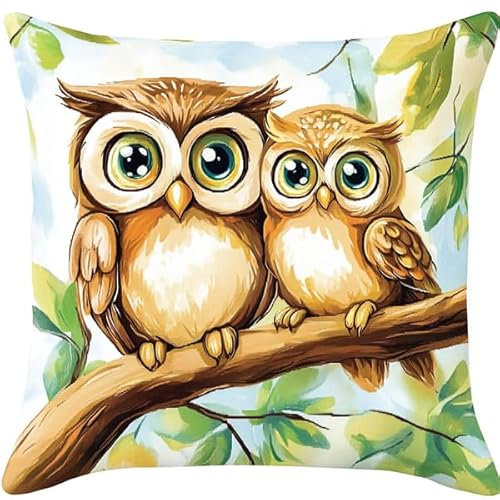 kitphoenix Kreuzstichkissen/Stickset Anfänger Kreuzstich Kissen Set Eule Bastelsets für Erwachsene,Stickkissen,Anfänger,Handstickerei-DIY 45 x 45 cm