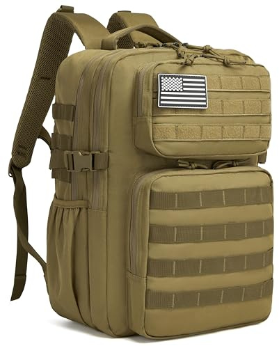 Wotony Military Tactical Backpack for Men Waterproof Daypack 3 Day Assault Pack Molle Bag with Water Bottle Holder (Khaki, 30L)