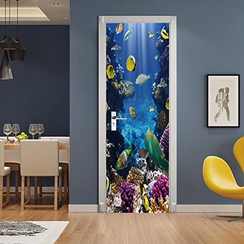 3d Türtapete Selbstklebend Meereswelt Türposter Fototapete, Schlafzimmer Wohnzimmertür Aufzug Tür Aufkleber B77 x H200cm