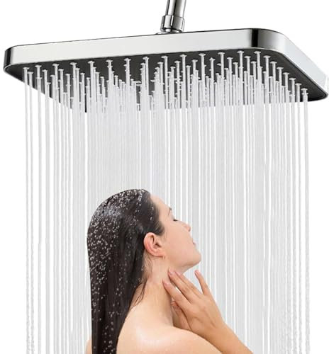 Soffione doccia a pioggia, 30 cm, diagonale, extra larga, quadrata, con braccio regolabile a 360°, ugelli in silicone, tecnologia anticalcare e risparmio idrico per docce benessere (acciaio inox