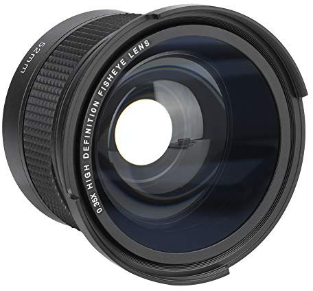 Qukaim Objectif fisheye universel 0,35 x 52 mm avec bouchons d'objectif et pochette de rangement pour appareils photo reflex numériques, fisheye et objectif grand angle