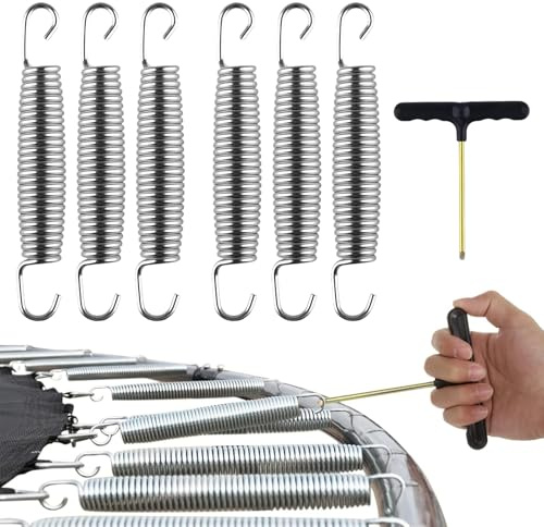 Trampolin Federn, Trampolin Ersatzfeder, Spiral Federn, Spiralfeder Befestigung Ersatzteile, Ersatz Metallzubehör, Spannfedern, 6 Stücke Fitness Frühling + 1 Stück Federwerkzeug