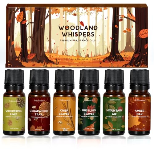 Folkulture Essential Oils for Home | Set of 6 (0.34 fl oz x 6) Fall Essential Oil or Diffuser Oils for Relaxation | Cedarwood Essential Oil or Fall Scents | Amber Oak Fall Essentials for Women
