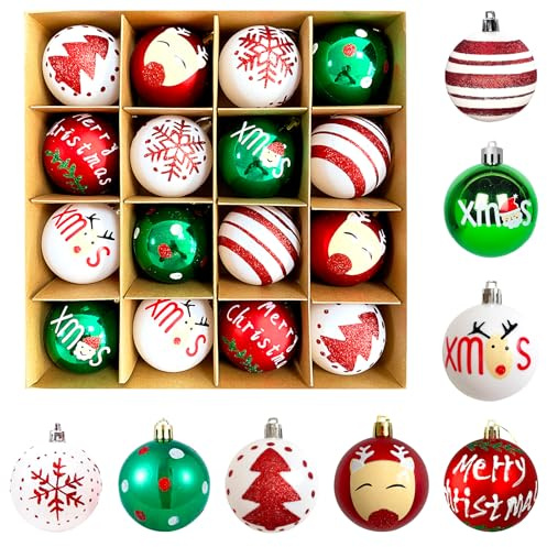 WUSUPU Juego de 16 Bolas de Navidad para árbol,Adornos Navideños Plástico,DecoracióN para Colgar en Fiestas de Temporada,Decoración del Hogar y Decoración de Jardines al Aire Libre