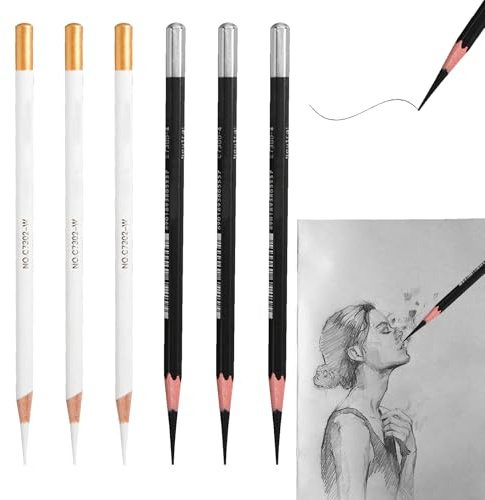 6Pcs Charcoal Pencils for Sketching, Sketching Pencils, Black White Charcoal Pencil, CharcoalPencil Drawing Set, Professional Sketch Pencil for Drawing Shading Blending Chalk Pen for Beginners Artists