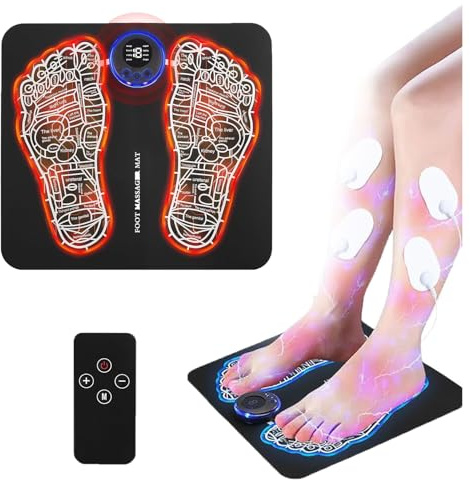 Christmas Gifts EMS Foot Massager with 8 Intelligent Massage Modes & 19 Intensity - Helps Relieve Muscle Pain & Promote Circulation,Includes 4 Gel Pads for Legs, Back & Shoulders, Remote Control